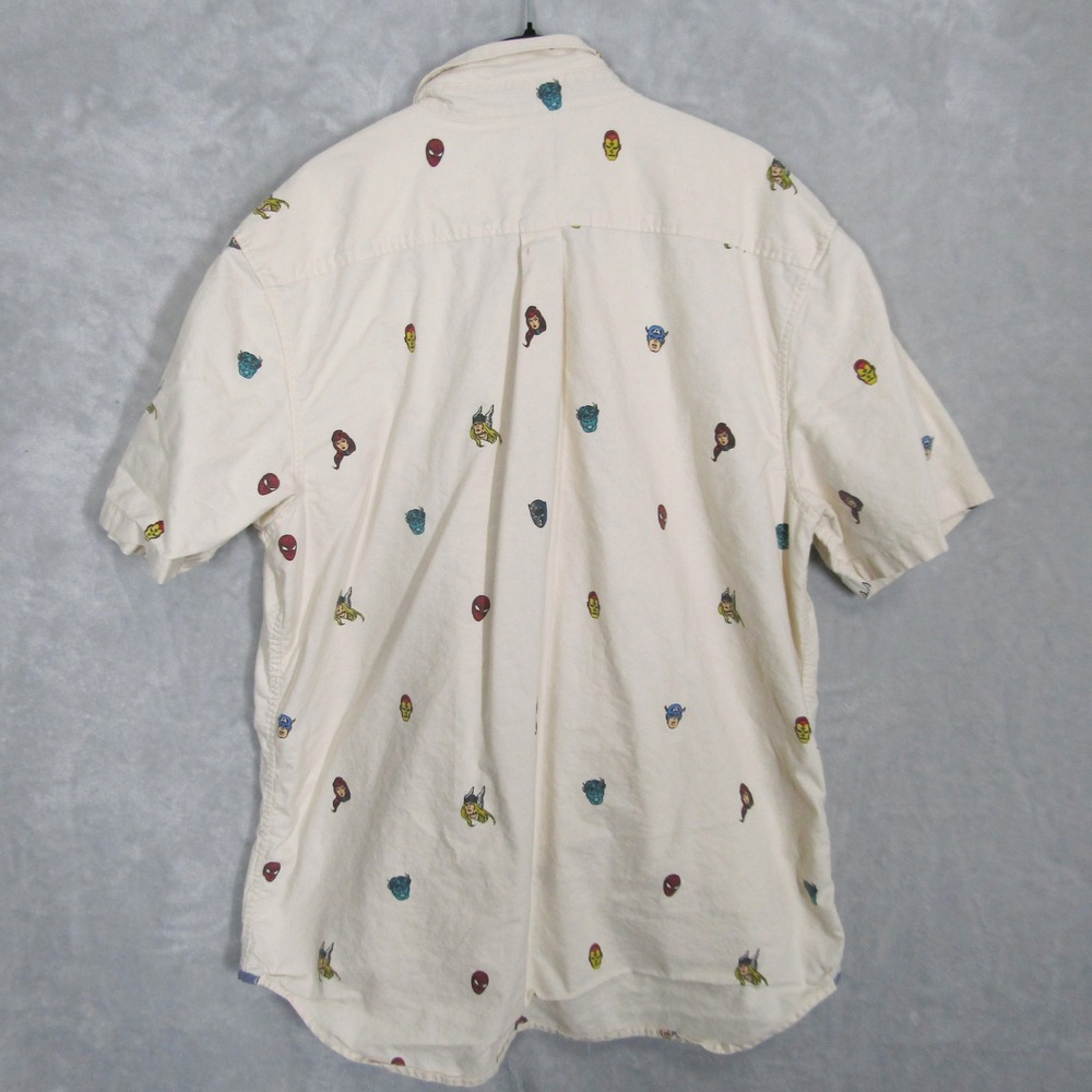 Marvel X Vans Button Up Shirt All Over Print Cream Large Short Sleeve - Picture 9 of 11